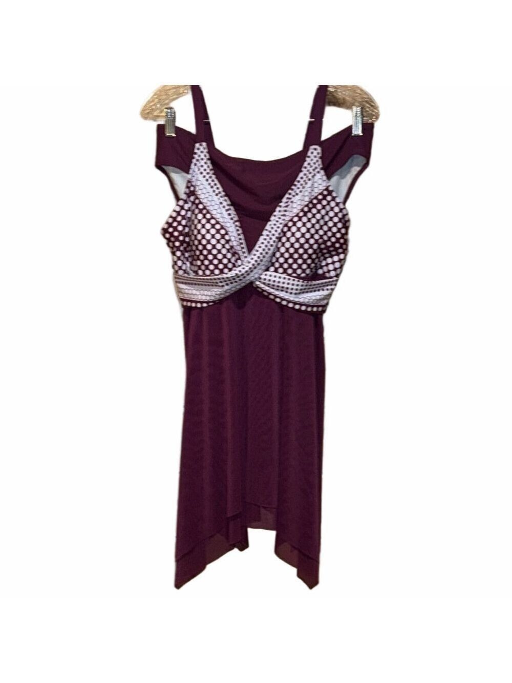 Burgundy White Swimsuit Large Asymmetrical Spaghetti Strap